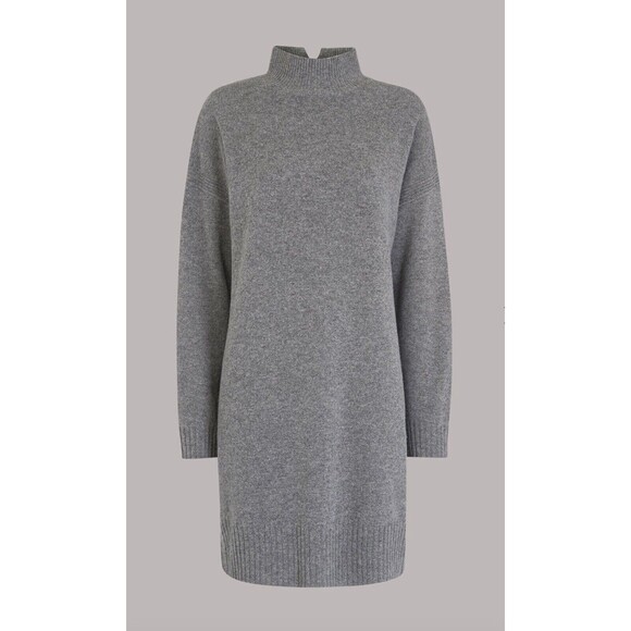 WHISTLES Women's Funnel‎ Neck Knit Soft Cozy Grey Sweater Dress XL NWT - Picture 1 of 10